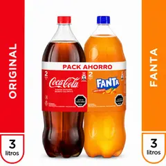 COCA COLA - Pack Bebida Coca Cola Original 3 L + Bebida Fanta 3 L