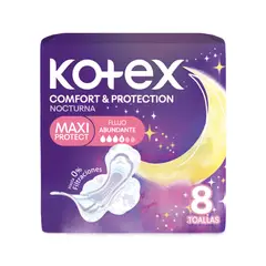 KOTEX - Toallas Higiénicas Nocturnas con Alas Maxi Protect Kotex 8 un
